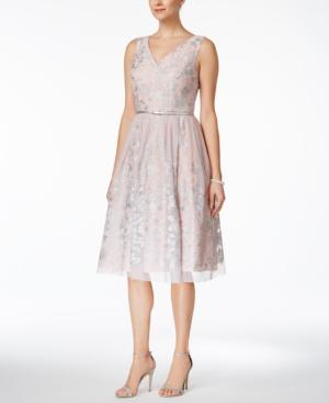 Jessica Howard Embroidered V-neck Fit & Flare Dress