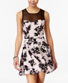 Trixxi Juniors' Illusion Velvet-print Fit & Flare Dress