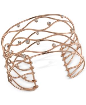 Carolee Rose Gold-tone Crystal Studded Openwork Cuff Bracelet