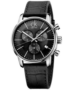 Calvin Klein Men's Swiss Chronograph City Black Leather Strap Watch 43mm K2g271c3