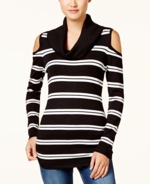 Hooked Up By Iot Juniors' Cowl-neck Cold-shoulder Sweater