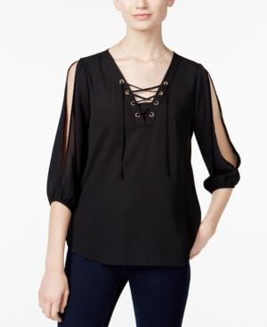 Bcx Juniors' Cold-shoulder Lace-up Blouse