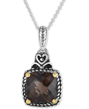 Smoky Quartz Two-tone 16 Pendant Necklace (6 Ct. T.w.) In Sterling Silver & 14k Gold