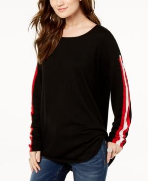 I.n.c. Scoop-neck Varsity-stripe Sweater, Created For Macy's