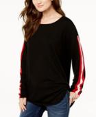 I.n.c. Scoop-neck Varsity-stripe Sweater, Created For Macy's