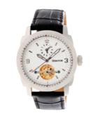 Heritor Automatic Helmsley Silver & White Leather Watches 45mm