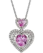 Lab-created Pink Sapphire (1-9/10 Ct. T.w.) & White Sapphire (3/4 Ct. T.w.) Double Heart Pendant Necklace In Sterling Silver