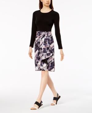 Dkny Printed-skirt Faux-wrap Dress