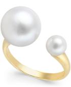 Cultured Freshwater Pearl (9mm And 5mm) Open Ring In 14k Gold Over Sterling Silver