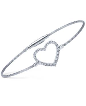 Charriol Women's Laetitia White Topaz Heart Stainless Steel Bendable Cable Bangle Bracelet