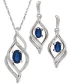 Sapphire (1-1/3 Ct. T.w.) And Diamond Accent Pendant Necklace And Matching Earrings Set In Sterling Silver