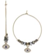 Paul & Pitu Naturally Tri-tone Watchful Eye Crystal & Bead Hoop Earrings