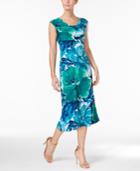 Connected Petite Floral-print Cowl-neck Dress