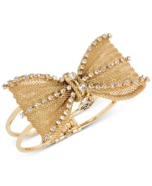 Betsey Johnson Gold-tone Crystal Mesh Bow Hinged Bangle Bracelet