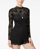 Material Girl Juniors' Long-sleeve Lace Romper, Only At Macy's