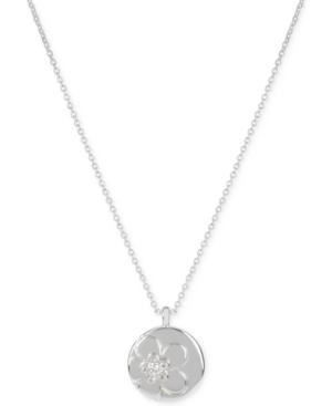 Touch Of Silver Flower Disc Pendant Necklace In Silver-plated Metal