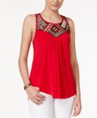 Bcx Juniors' Embroidered Pleated Tank Top