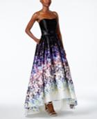 Betsy & Adam Floral-print Strapless High-low Gown