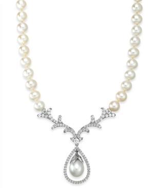 Arabella Bridal Cultured Freshwater Pearl (8mm) And Swarovski Zirconia (2-1/5 Ct. T.w.) Necklace In Sterling Silver