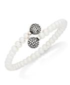 Honora Style Cultured Freshwater Pearl (7mm) And Grey Crystal Coil Bracelet In Sterling Silver