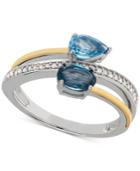 Blue Topaz (1 Ct. T.w.) & Diamond Accent Bypass Ring In Sterling Silver And 14k Gold