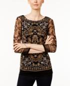 Charter Club Petite Printed Mesh Top