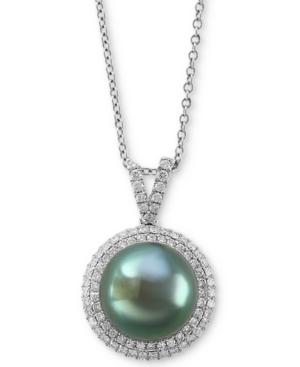 Effy Cultured Tahitian Pearl (10mm) & Diamond (3/8 Ct. T.w.) 18 Pendant Necklace In 14k White Gold