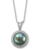 Effy Cultured Tahitian Pearl (10mm) & Diamond (3/8 Ct. T.w.) 18 Pendant Necklace In 14k White Gold