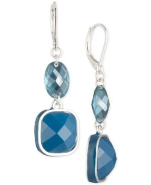 Anne Klein Silver-tone Blue Stone Double Drop Earrings