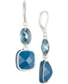 Anne Klein Silver-tone Blue Stone Double Drop Earrings