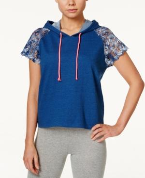 Jessica Simpson The Warm Up Juniors' Crocheted-sleeve Active Hoodie, Only At Macy's