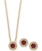 Givenchy Gold-tone Pave And Red Stone Pendant Necklace & Stud Earrings