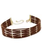 Inc International Concepts Gold-tone Brown Faux Suede Beaded Choker Necklace, Only At Macy's