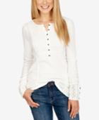 Lucky Brand Crocheted Henley Thermal Top