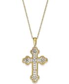 Diamond Antique Cross Pendant Necklace In 14k White, Yellow, Or Rose Gold (1/10 Ct. T.w)