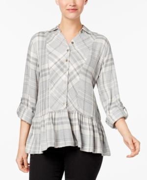 Style & Co Plaid Flannel Peplum Top, Created For Macy's