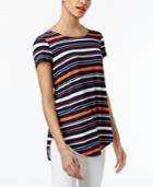 Alfani Petite Striped Shirttail T-shirt, Only At Macy's