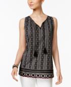 Style & Co Printed Crochet-trim Top, Created For Macy's