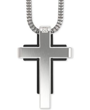 Men's Diamond Accent Cross Pendant Necklace In Stainless Steel And Black Ion-plate