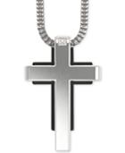 Men's Diamond Accent Cross Pendant Necklace In Stainless Steel And Black Ion-plate