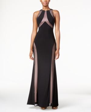 Nightway Mesh Open-back Halter Gown
