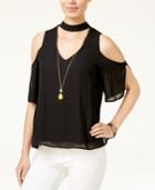 Lily Black Juniors' Cold-shoulder Choker Top, Created For Macy's
