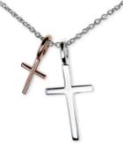 Unwritten Two Cross Pendant Necklace In Sterling Silver & Rose Gold-flash, 16+2