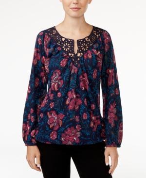 Lucky Brand Katie Floral-print Crochet Top