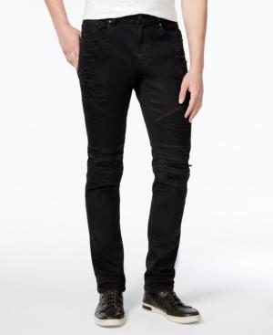 Reason Men's Slim-fit Leroy Waxed Denim Black Moto Jeans