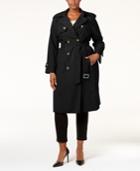 London Fog Plus Size Hooded Double Breasted Long Trench Coat