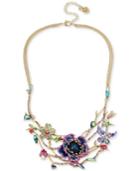Betsey Johnson Gold-tone Stone & Bead Flower Collar Necklace, 17 + 3 Extender