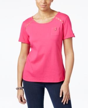 Karen Scott Cotton Embellished T-shirt, Only At Macy's