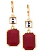 T Tahari Gold-tone Red Crystal Drop Earrings