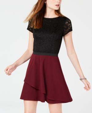 Speechless Juniors' Colorblocked Lace Fit & Flare Dress